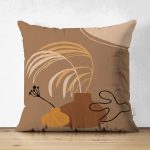 Çift Taraflı Renkli Zeminde Onedraw Çizimli Vazo Temalı Dijital Baskılı Modern Süet Kırlent Kılıfı Realhomes