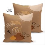 Çift Taraflı Renkli Zeminde Onedraw Çizimli Vazo Temalı Dijital Baskılı Modern Süet Kırlent Kılıfı Realhomes