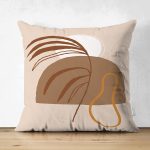 - Suet-K-7428-Gorsel1 - Realhomes Çift Taraflı Renkli Zeminde Onedraw Çizimli Yaprak Desenli Dijital Baskılı Modern Süet Yastık Kılıfı Realhomes