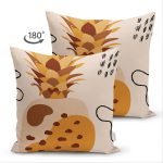 - Suet-K-7429-Gorsel2 - Realhomes Çift Taraflı Renkli Zeminde Onedraw Çizimli Ananas Desenli Dijital Baskılı Modern Süet Yastık Kılıfı Realhomes