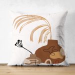 Çift Taraflı Beyaz Zeminde Onedraw Çizimli Vazo Desenli Dijital Baskılı Modern Süet Kırlent Kılıfı Realhomes