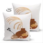 Çift Taraflı Beyaz Zeminde Onedraw Çizimli Vazo Desenli Dijital Baskılı Modern Süet Kırlent Kılıfı Realhomes