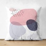 Çift Taraflı Beyaz Zeminde Renkli Oval Desenli Dijital Baskılı Modern Süet Yastık Kırlent Kılıfı Realhomes