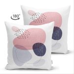 Çift Taraflı Beyaz Zeminde Renkli Oval Desenli Dijital Baskılı Modern Süet Yastık Kırlent Kılıfı Realhomes
