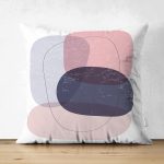 Çift Taraflı Beyaz Zeminde Renkli Oval Desenli Dijital Baskılı Modern Süet Yastık Kırlent Kılıfı Realhomes