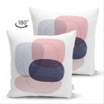 Çift Taraflı Beyaz Zeminde Renkli Oval Desenli Dijital Baskılı Modern Süet Yastık Kırlent Kılıfı Realhomes