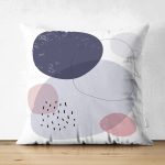 Çift Taraflı Beyaz Zeminde Renkli Oval Desenli Dijital Baskılı Modern Süet Yastık Kırlent Kılıfı Realhomes