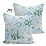 Çift Taraflı Renkli Zeminde Onedraw Çizimli Çiçek Desenli Dijital Baskılı Modern Süet Kırlent Kılıfı Realhomes