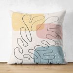 - Suet-K-7442-Gorsel1 - Realhomes Çift Taraflı Renkli Zeminde Onedraw Çizimli Yaprak Desenli Dijital Baskılı Modern Süet Yastık Kılıfı Realhomes