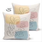 - Suet-K-7442-Gorsel2 - Realhomes Çift Taraflı Renkli Zeminde Onedraw Çizimli Yaprak Desenli Dijital Baskılı Modern Süet Yastık Kılıfı Realhomes