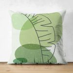- Suet-K-7446-Gorsel1 - Realhomes  Çift Taraflı Renkli Zeminde Yaprak Motifli Dijital Baskılı Modern Süet Yastık Kırlent Kılıfı Realhomes