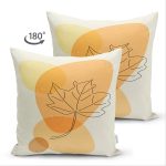 - Suet-K-7450-Gorsel2 - Realhomes Çift Taraflı Renkli Zeminde Onedraw Çizimli Yaprak Desenli Dijital Baskılı Modern Süet Yastık Kılıfı Realhomes