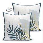 - Suet-K-7458-Gorsel2 - Realhomes  Çift Taraflı Beyaz Zeminde Onedraw Çizimli Yaprak Desenli Dijital Baskılı Modern Süet Kırlent Kılıfı Realhomes