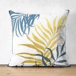 Çift Taraflı Beyaz Zeminde Renkli Yaprak Desenli Dijital Baskılı Modern Süet Yastık Kırlent Kılıfı Realhomes