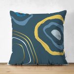 Çift Taraflı Renkli Zeminde Onedraw Çizimli Obje Dijital Baskılı Modern Süet Yastık Kırlent Kılıfı Realhomes