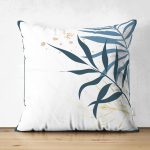 - Suet-K-7463-Gorsel1 - Realhomes  Çift Taraflı Beyaz Zeminde Renkli Yaprak Desenli Dijital Baskılı Modern Süet Yastık Kırlent Kılıfı Realhomes