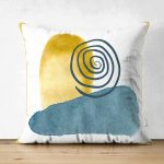 Çift Taraflı Beyaz Zeminde Onedraw Çizimli Renkli Oval Obje Modern Süet Yastık Kırlent Kılıfı Realhomes