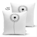 - Suet-K-7466-Gorsel2 - Realhomes Çift Taraflı Beyaz Zeminde Onedraw Çizimli Çiçek Dijital Baskılı Modern Süet Yastık Kırlent Kılıfı Realhomes