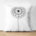 - Suet-K-7467-Gorsel1 - Realhomes Çift Taraflı Beyaz Zeminde Onedraw Çizimli Çiçek Dijital Baskılı Modern Süet Yastık Kırlent Kılıfı Realhomes