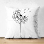 - Suet-K-7468-Gorsel1 - Realhomes Çift Taraflı Beyaz Zeminde Onedraw Çizimli Çiçek Dijital Baskılı Modern Süet Yastık Kırlent Kılıfı Realhomes