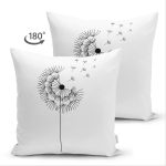 - Suet-K-7468-Gorsel2 - Realhomes Çift Taraflı Beyaz Zeminde Onedraw Çizimli Çiçek Dijital Baskılı Modern Süet Yastık Kırlent Kılıfı Realhomes