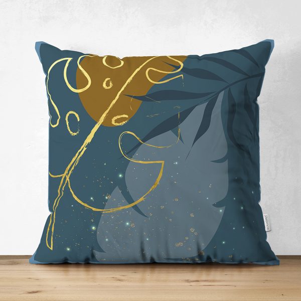 - Suet-K-7470-Gorsel1 - Realhomes  Çift Taraflı Renkli Zeminde Onedraw Çizimli Yaprak Desenli Dijital Baskılı Modern Süet Yastık Kılıfı Realhomes