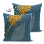- Suet-K-7470-Gorsel2 - Realhomes  Çift Taraflı Renkli Zeminde Onedraw Çizimli Yaprak Desenli Dijital Baskılı Modern Süet Yastık Kılıfı Realhomes