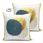 Çift Taraflı Beyaz Zeminde Gold Cerceve Icınde Oval Desenli Modern Süet Yastık Kırlent Kılıfı Realhomes