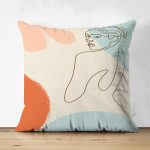 - Suet-K-7474-Gorsel1 - Realhomes Çift Taraflı Renkli Zeminli Onedraw Çizimli Bayan Desenli Dijital Baskılı Modern Süet Kırlent Kılıfı Realhomes