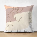 - Suet-K-7476-Gorsel1 - Realhomes  Çift Taraflı Renkli Zeminli Onedraw Çizimli Bayan Desenli Dijital Baskılı Modern Süet Kırlent Kılıfı Realhomes