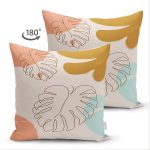 - Suet-K-7477-Gorsel2 - Realhomes Çift Taraflı Renkli Zeminli Onedraw Çizimli Yaprak Desenli Dijital Baskılı Modern Süet Yastık Kılıfı Realhomes
