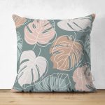 - Suet-K-7478-Gorsel1 - Realhomes Çift Taraflı Renkli Zeminli Yaprak Desenli Dijital Baskılı Modern Süet Yastık Kırlent Kılıfı Realhomes