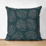 - Suet-K-7479-Gorsel1 - Realhomes Çift Taraflı Siyah Zeminli Gold Çizgili Yaprak Desenli Süet Yastık Kırlent Kılıfı Realhomes