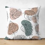 - Suet-K-7480-Gorsel1 - Realhomes Çift Taraflı Beyaz Zeminli Onedraw Çizimli Yaprak Motifli Dijital Baskılı Modern Süet Kırlent Kılıfı Realhomes