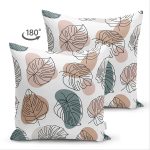 - Suet-K-7480-Gorsel2 - Realhomes Çift Taraflı Beyaz Zeminli Onedraw Çizimli Yaprak Motifli Dijital Baskılı Modern Süet Kırlent Kılıfı Realhomes