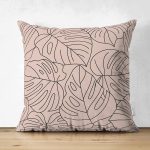 - Suet-K-7481-Gorsel1 - Realhomes Çift Taraflı Renkli Zeminli Yaprak Desenli Dijital Baskılı Modern Süet Yastık Kırlent Kılıfı Realhomes