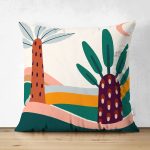 Çift Taraflı Renkli Zeminli Palmiye Desenli Dijital Baskılı Modern Süet Yastık Kırlent Kılıfı Realhomes