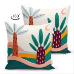 Çift Taraflı Renkli Zeminli Palmiye Desenli Dijital Baskılı Modern Süet Yastık Kırlent Kılıfı Realhomes