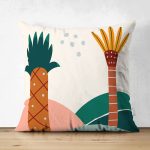Çift Taraflı Renkli Zeminli Palmiye Desenli Dijital Baskılı Modern Süet Yastık Kırlent Kılıfı Realhomes