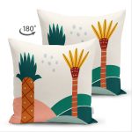 Çift Taraflı Renkli Zeminli Palmiye Desenli Dijital Baskılı Modern Süet Yastık Kırlent Kılıfı Realhomes