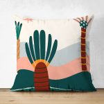 Çift Taraflı Renkli Zeminli Palmiye Desenli Dijital Baskılı Modern Süet Yastık Kırlent Kılıfı Realhomes