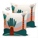 Çift Taraflı Renkli Zeminli Palmiye Desenli Dijital Baskılı Modern Süet Yastık Kırlent Kılıfı Realhomes