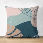 Çift Taraflı Renkli Zeminli Yaprak Desenli Dijital Baskılı Modern Süet Yastık Kırlent Kılıfı Realhomes