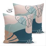 Çift Taraflı Renkli Zeminli Yaprak Desenli Dijital Baskılı Modern Süet Yastık Kırlent Kılıfı Realhomes