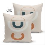 Çift Taraflı Renkli Zemimli One Draw Çizimli Geometrik Desen Modern Süet Yastık Kırlent Kılıfı Realhomes