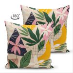 - Suet-K-7495-Gorsel2 - Realhomes Çift Taraflı Renkli Zeminli Yaprak Desenli Onedraw Çizim Dijital Baskılı Modern Süet Kırlent Kılıfı Realhomes