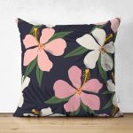 Çift Taraflı Renkli Zeminli Onedraw Çizimli Çiçek Dijital Baskılı Modern Süet Yastık Kırlent Kılıfı Realhomes