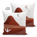 Çift Taraflı Renkli Zeminli Onedraw Çizimli Manzara Temalı Dijital Baskılı Modern Süet Yastık Kılıfı Realhomes