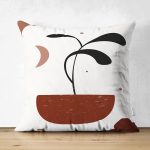 Çift Taraflı Renkli Zemimli Onedraw Çizimli Yaprak Desenli Dijital Baskılı Modern Süet Yastık Kılıfı Realhomes