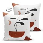 Çift Taraflı Renkli Zemimli Onedraw Çizimli Yaprak Desenli Dijital Baskılı Modern Süet Yastık Kılıfı Realhomes